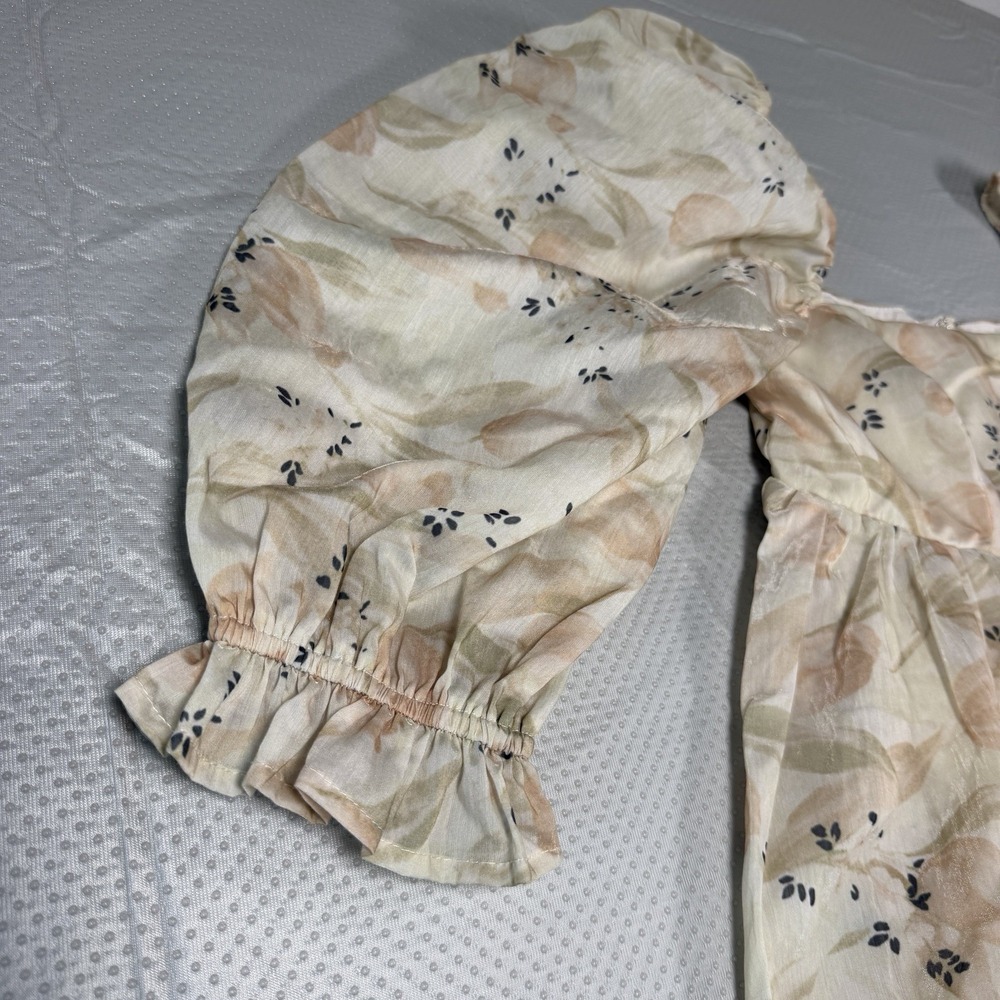 Storia Floral Puff Sleeve Maxi Dress Womens Large Lined Square Neck Cottagecore - Picture 10 of 16